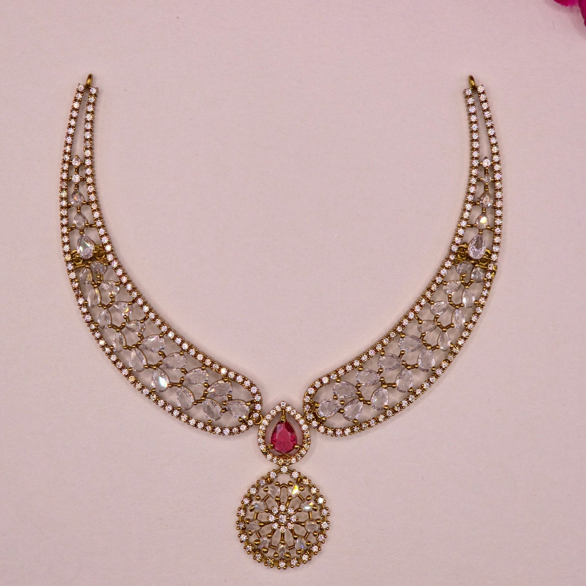 Ruby Crystal Drop Necklace Set