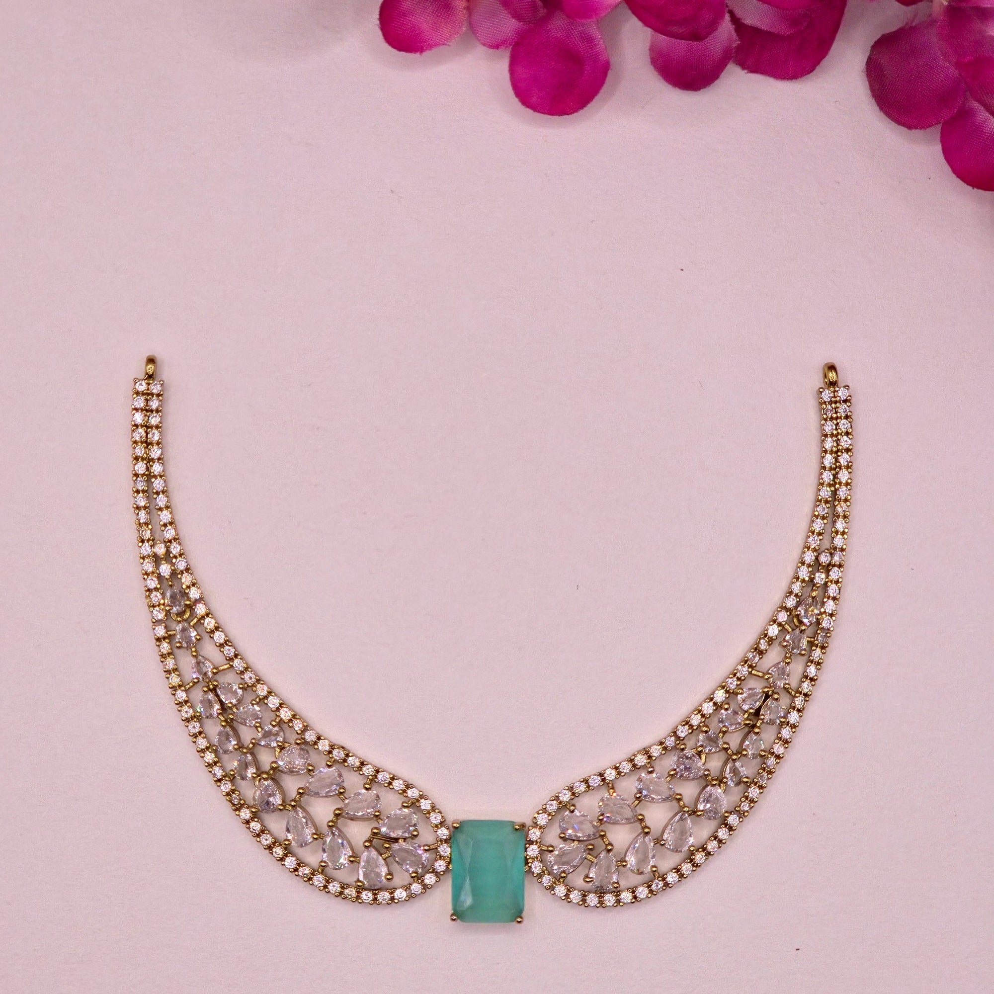 Pastel Green CZ Premium Bridal Hasli Neckpiece