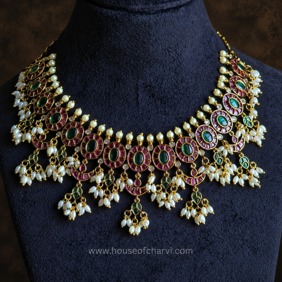 Ruby Green Kundan Necklace Set