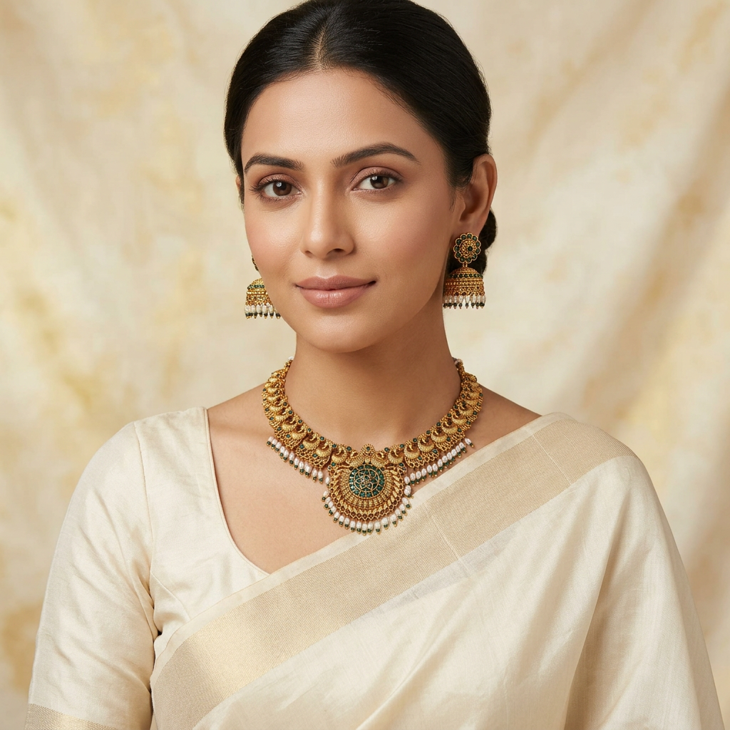 Royal Peacock Temple Necklace Set