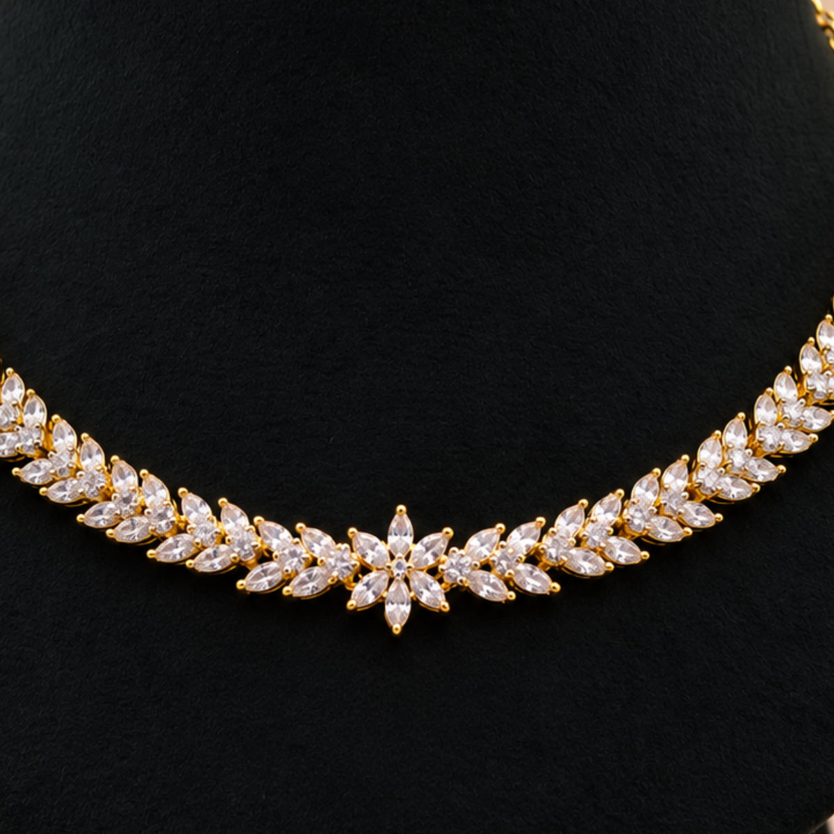 Crystal Leaf Bloom Necklace Set