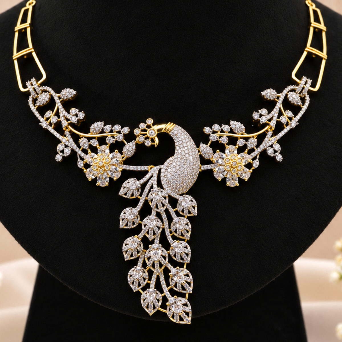 Peacock Floral CZ Necklace Set