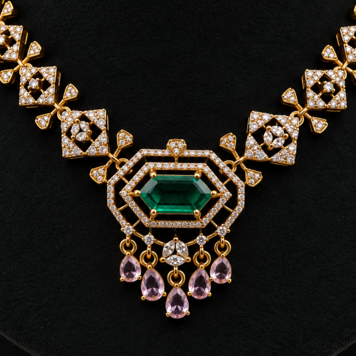 Emerald Geometric Necklace Set