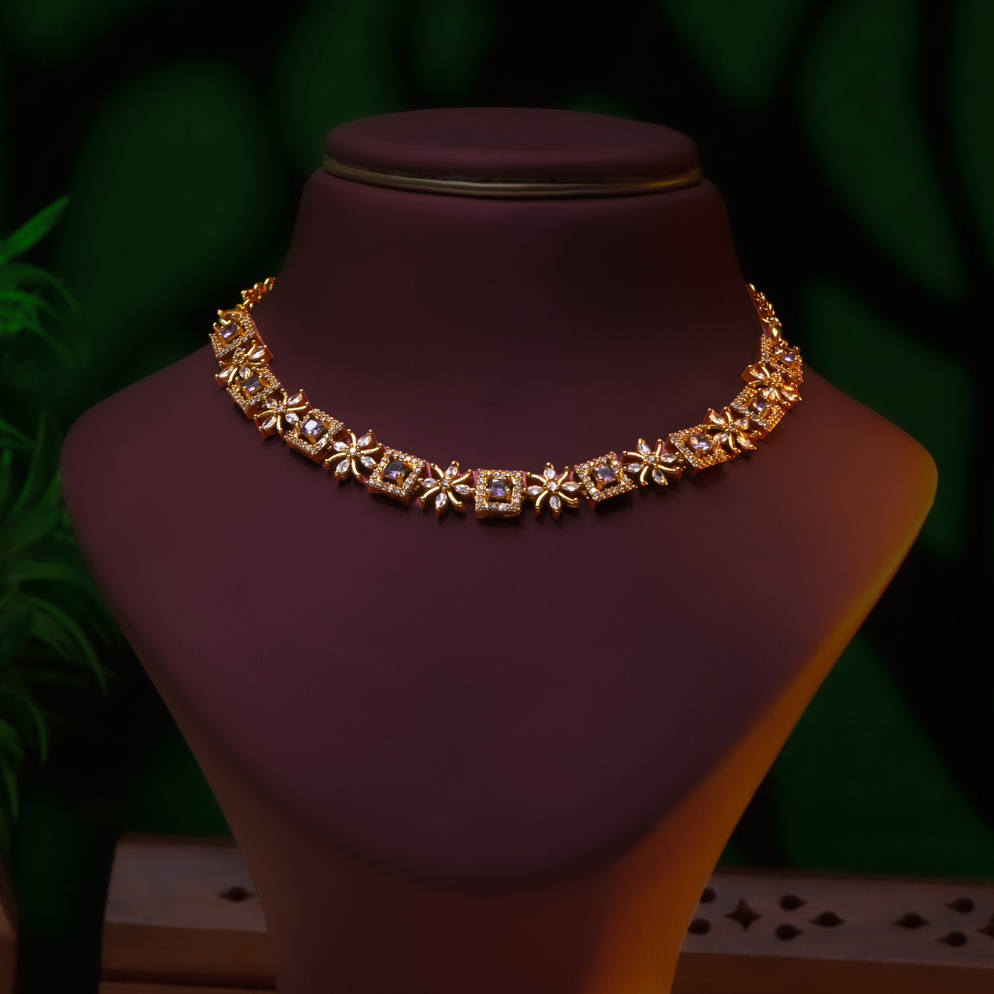 Blue Sapphire Floral Necklace Set