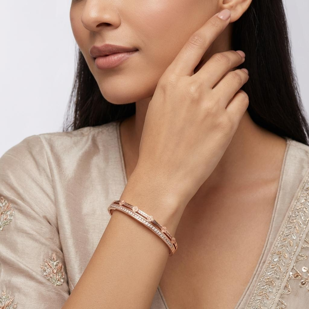 Floral Engraved Crystal Rose Gold Bracelet