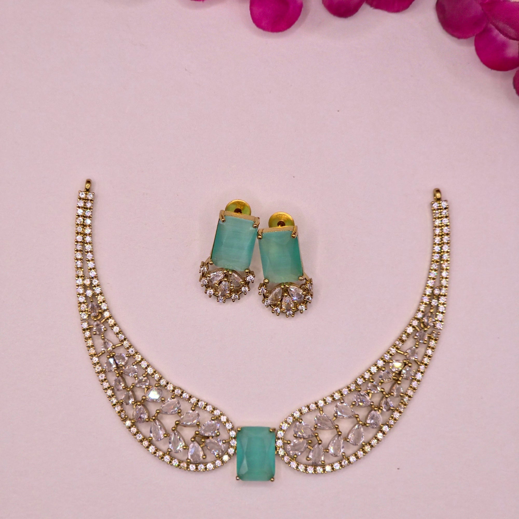 Pastel Green CZ Premium Bridal Hasli Neckpiece