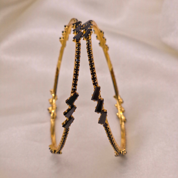 Black Baguette & Round Stone Bangle Set