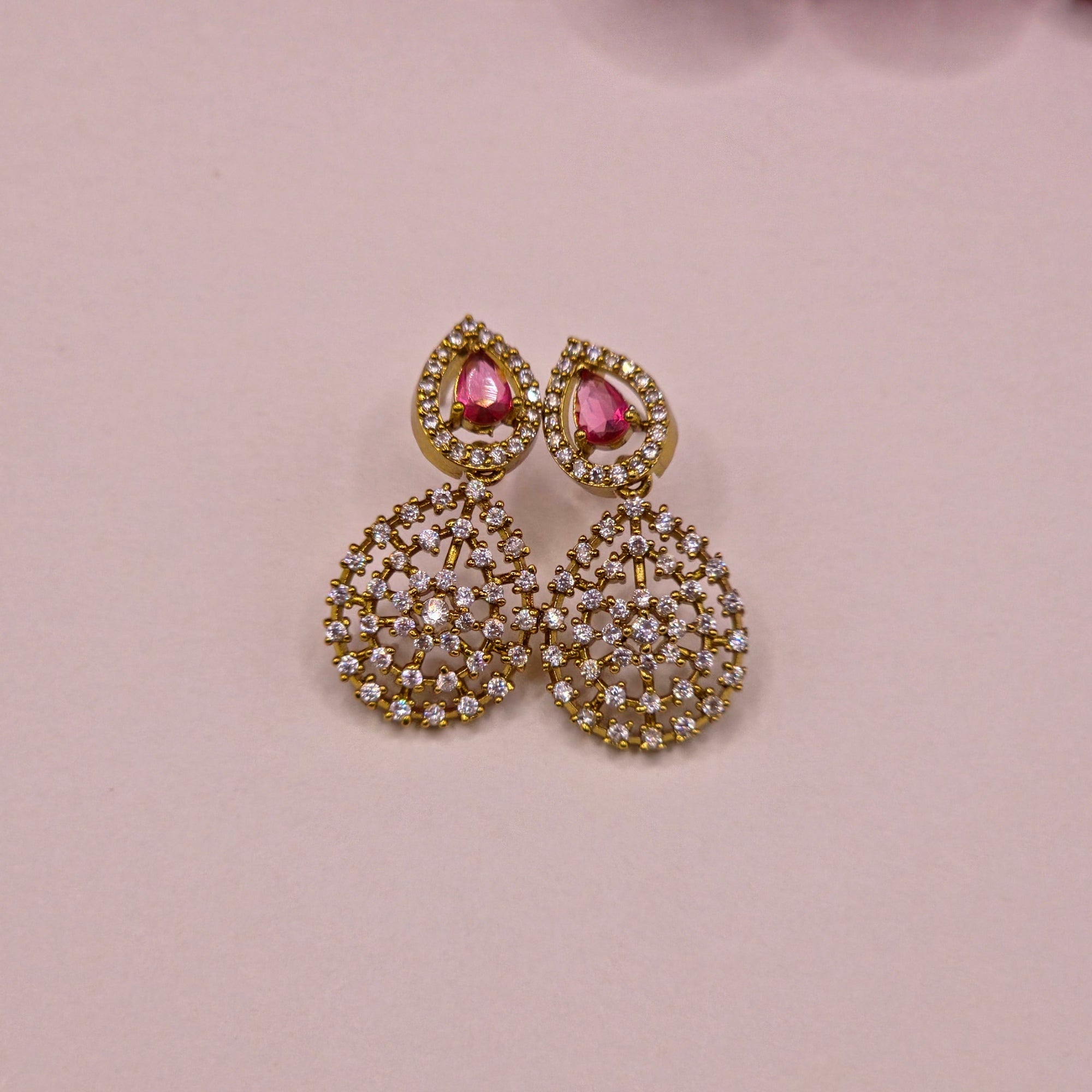 Ruby Crystal Drop Necklace Set