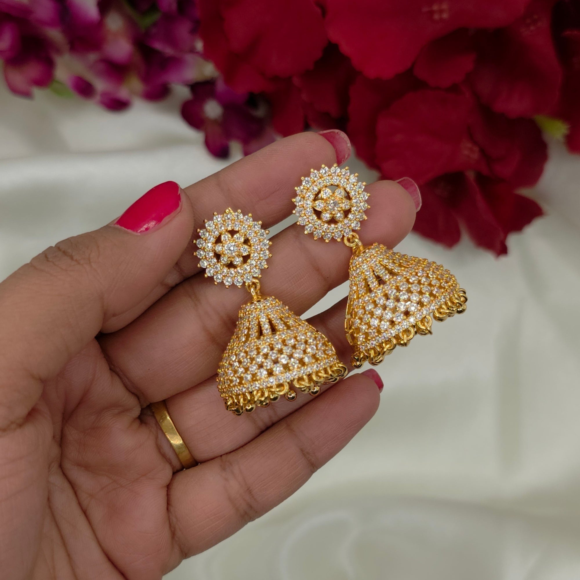 Sunflower CZ Pave Jhumkas