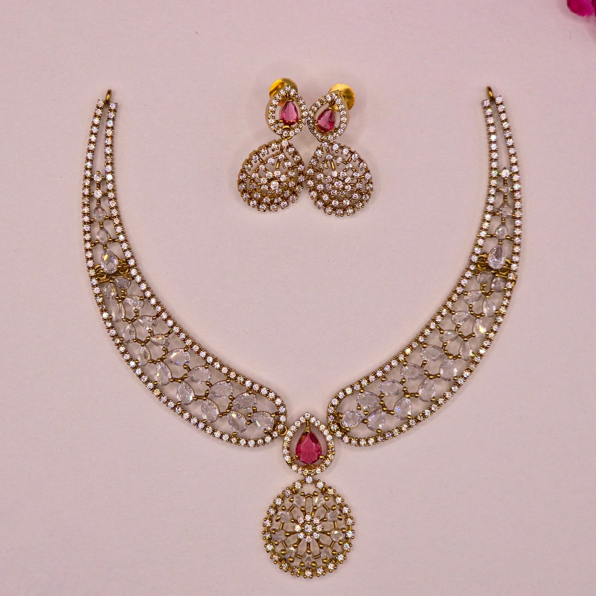 Ruby Crystal Drop Necklace Set
