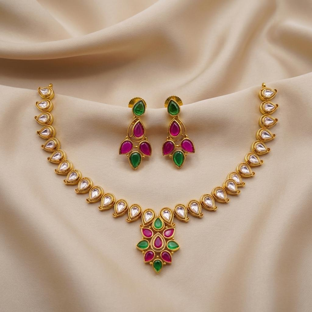 Kundan Ruby Emerald Necklace Set