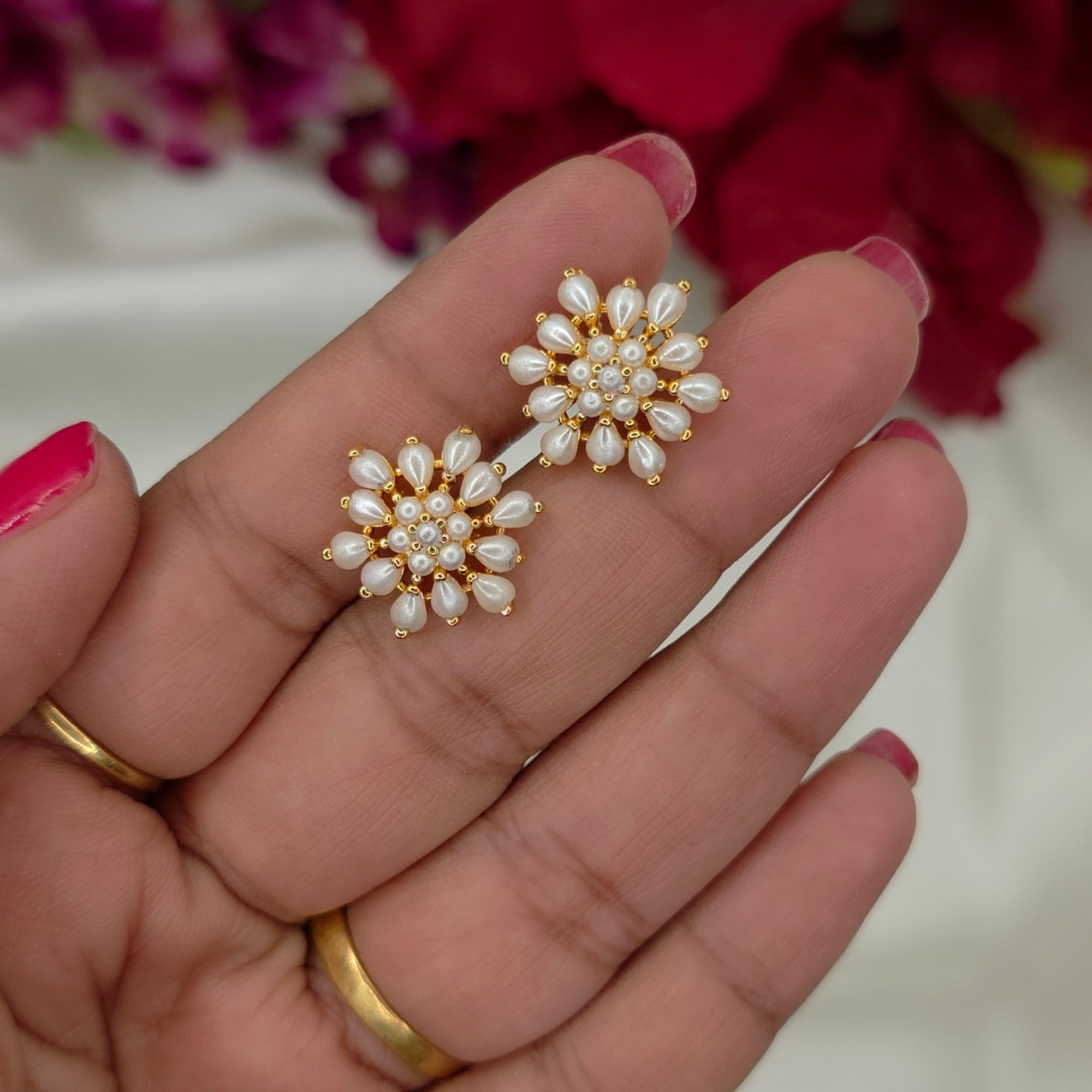 Pearl Floral Stud Earrings
