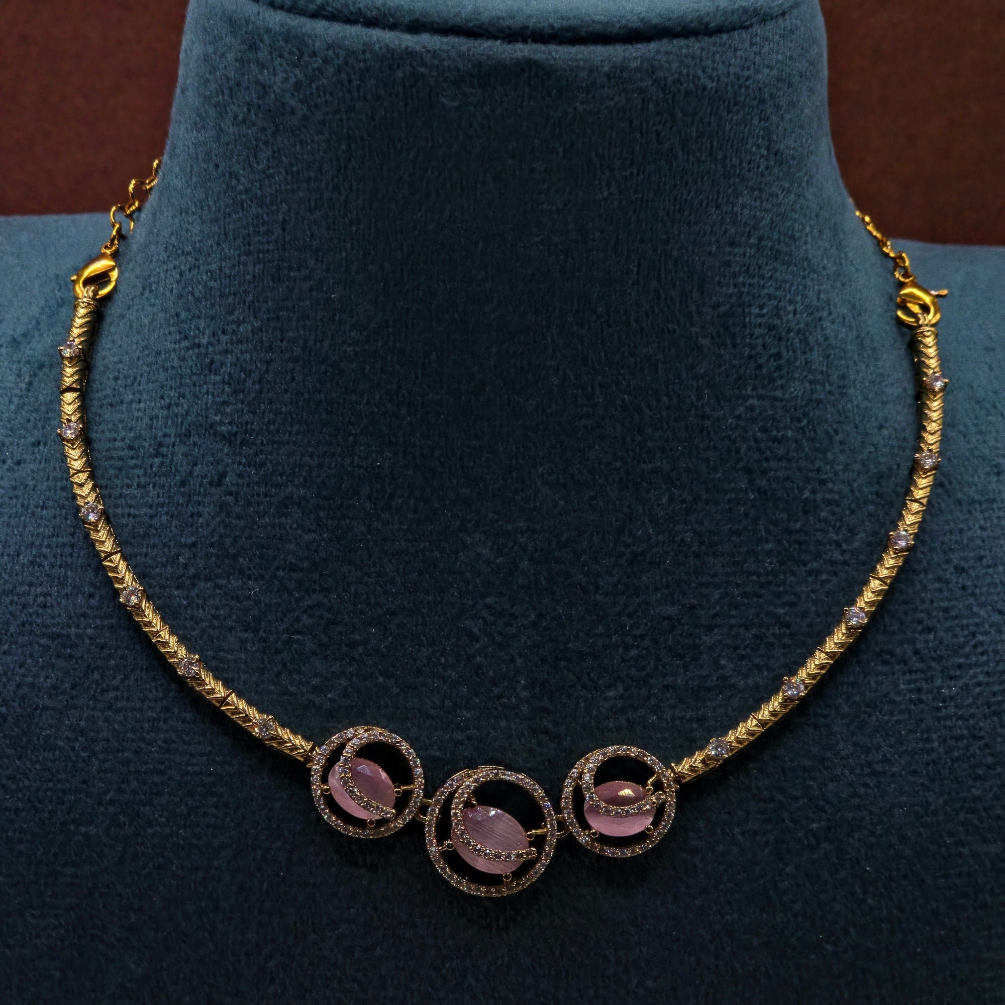 Elegant Pink Crystal Victorian Designer Necklace Set