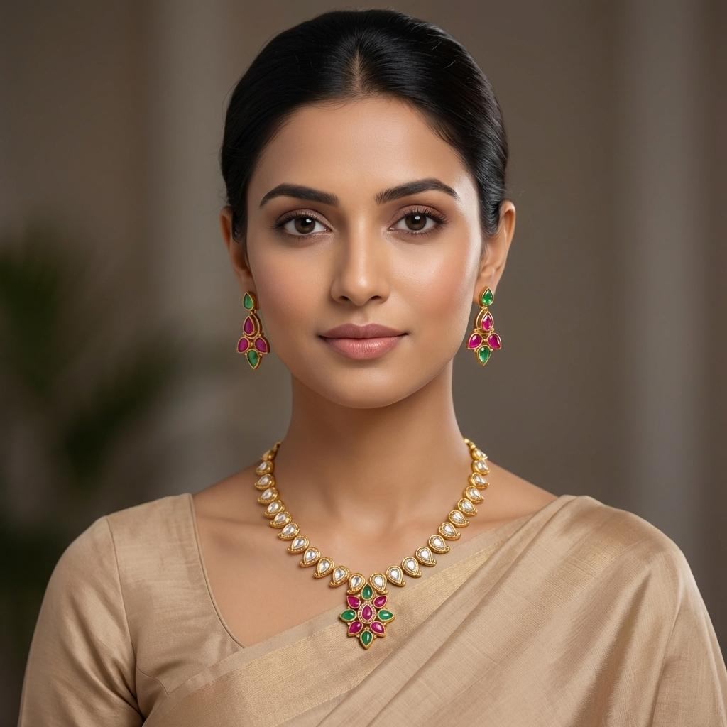 Kundan Ruby Emerald Necklace Set