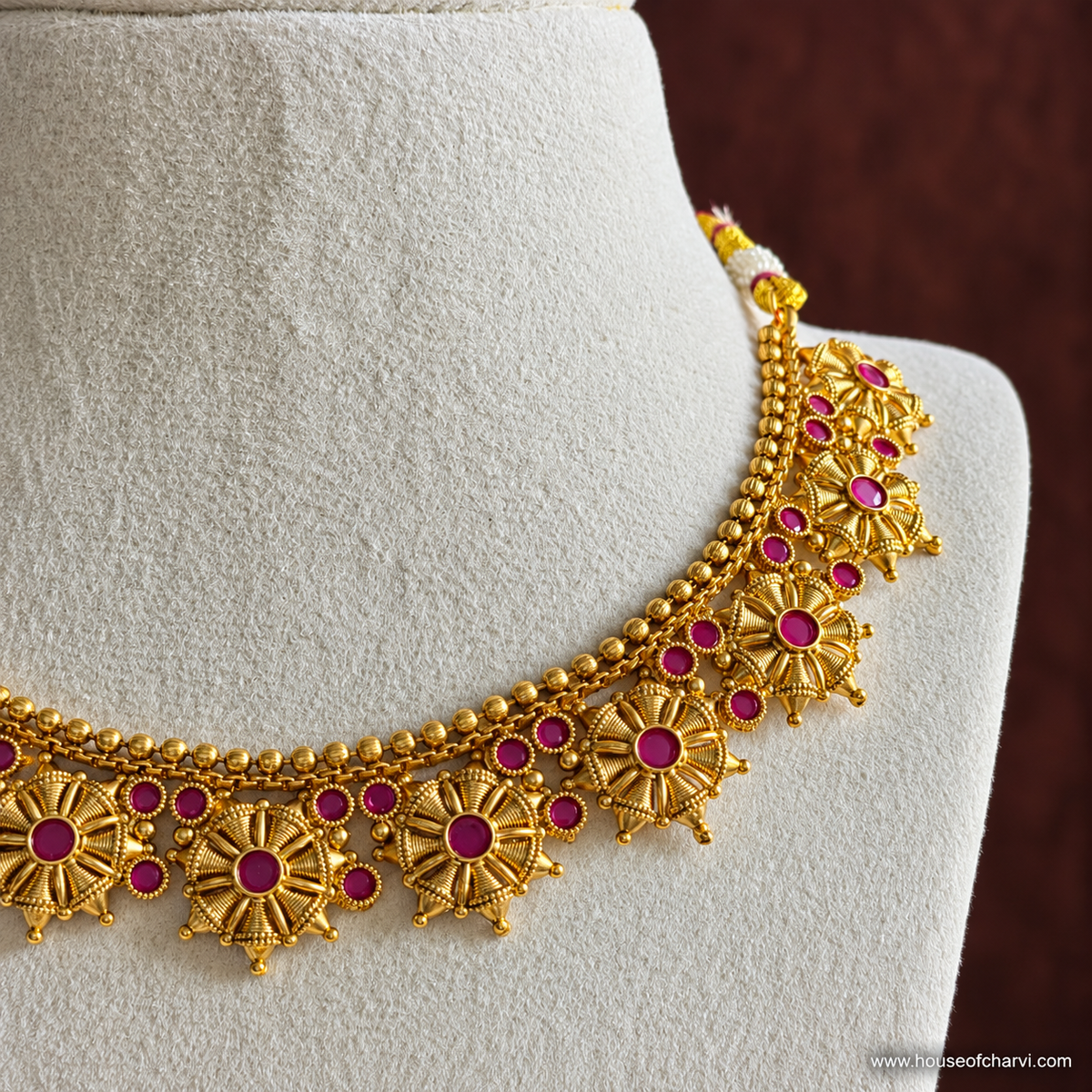 Ruby Stone Floral Necklace Set