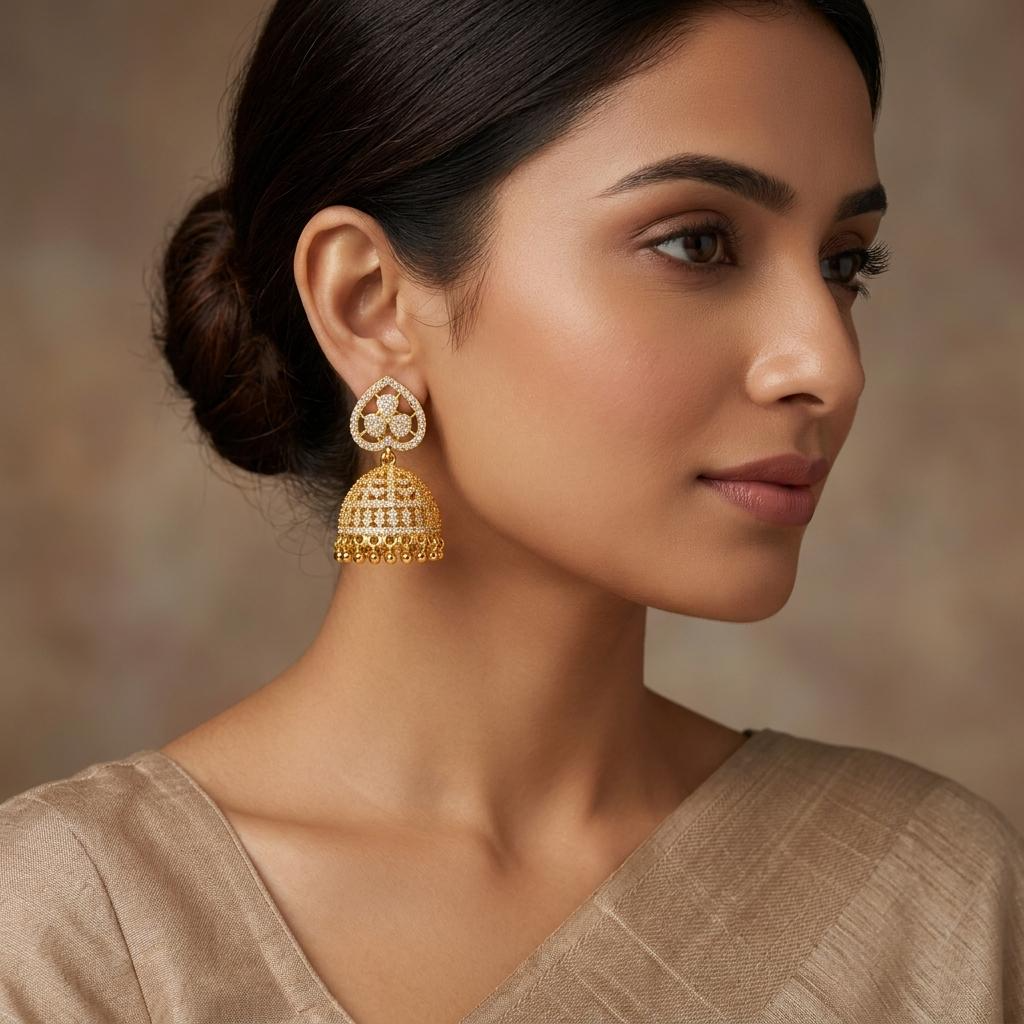 Floral Heart AD Jhumkas