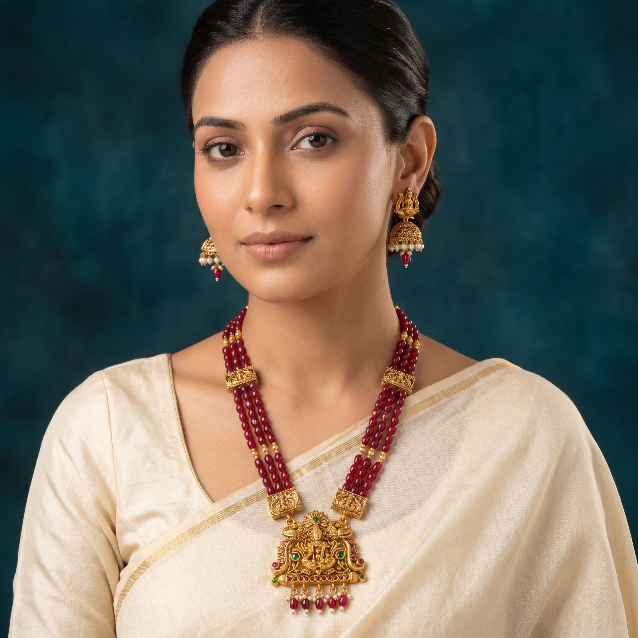 Lakshmi Ruby Haaram Jhumka Set