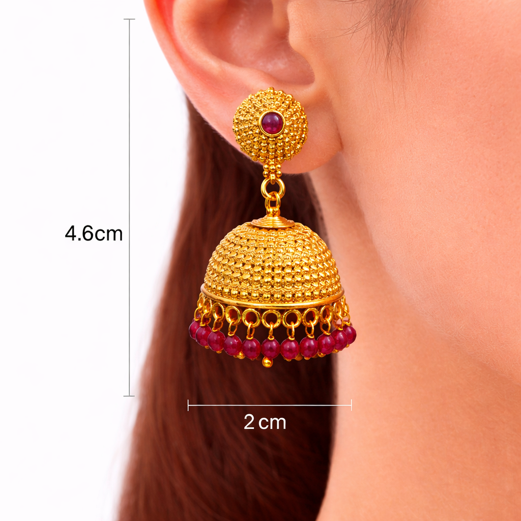 Antique Ruby Bead Jhumka Earrings ( Medium )