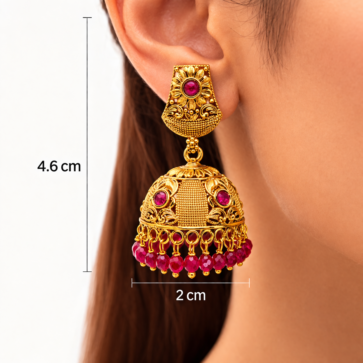 Royal Antique Ruby Jhumka Earrings ( Medium )