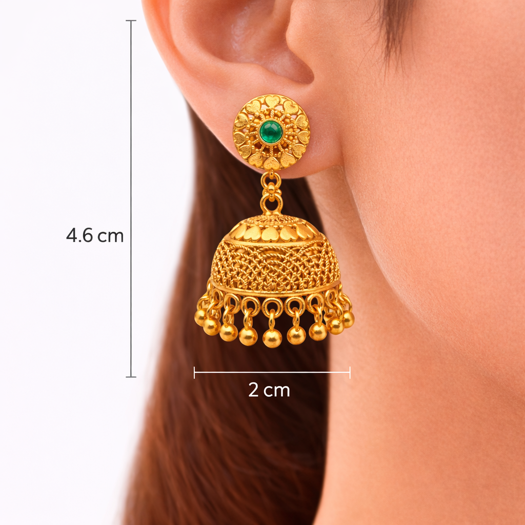Emerald Heart Jhumka Earrings ( Medium )