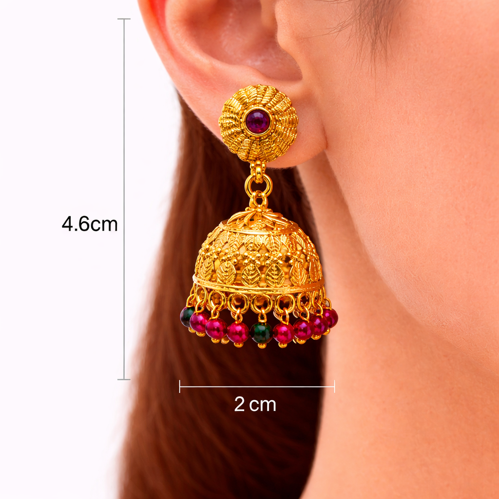 Ruby Emerald Bead Jhumka Earrings ( Small )