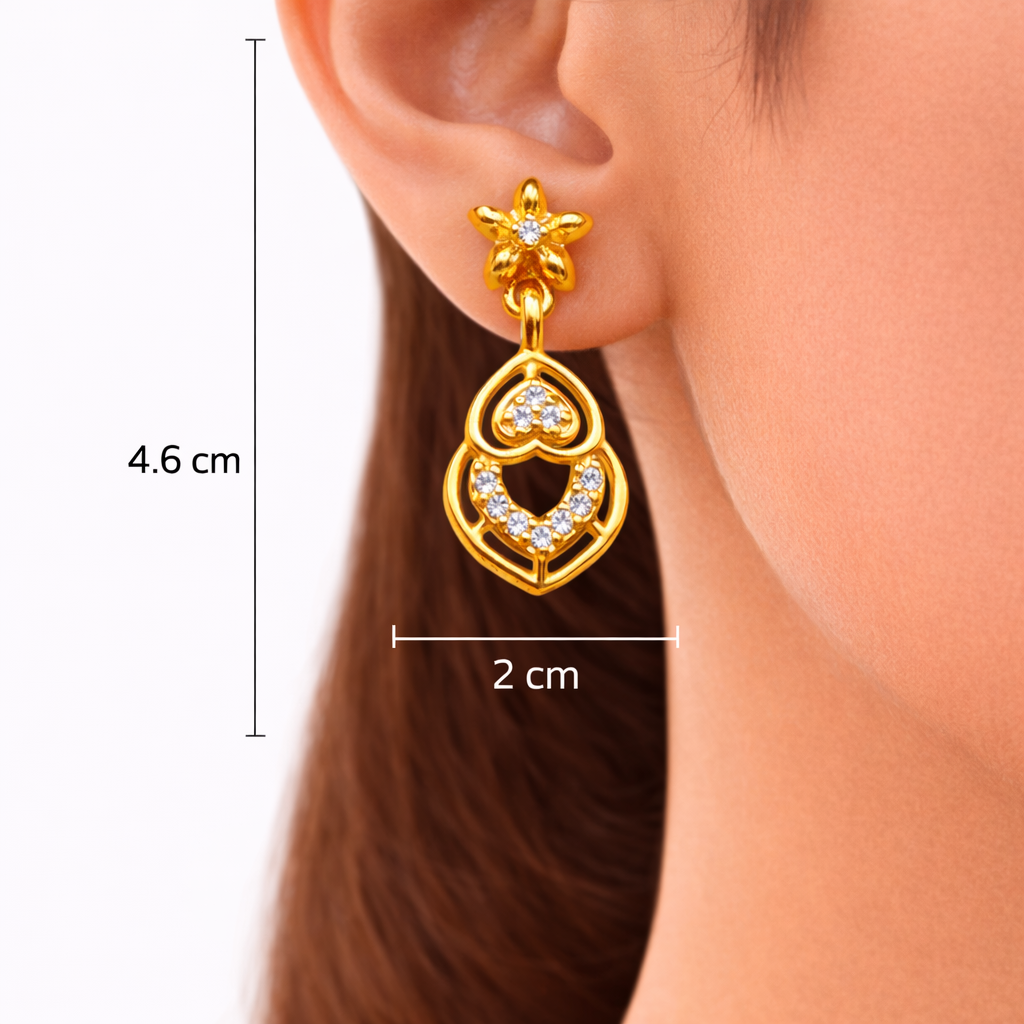 Crystal Heart Floral Drop Earrings