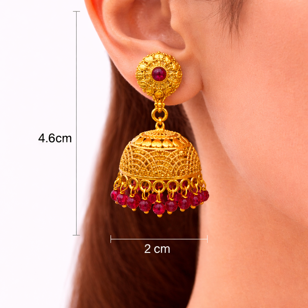 Antique Ruby Heart Jhumka Earrings (Medium)