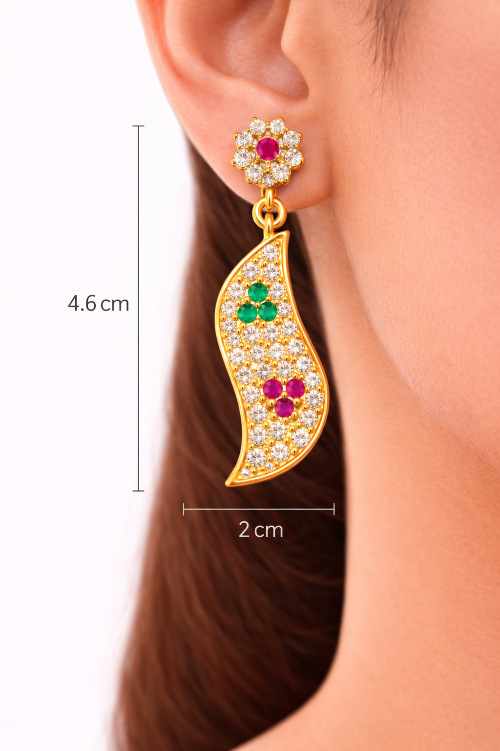 Emerald Ruby Leaf Drop AD Earrings
