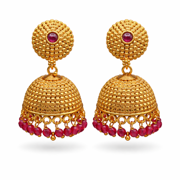 Antique Ruby Bead Jhumka Earrings ( Medium )
