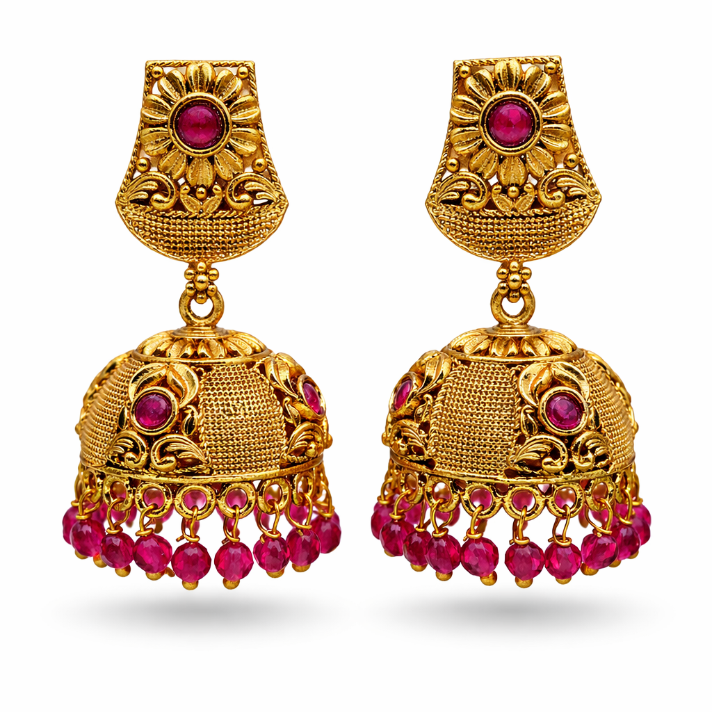 Royal Antique Ruby Jhumka Earrings ( Medium )