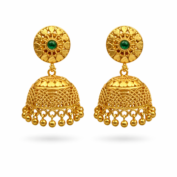 Emerald Heart Jhumka Earrings ( Medium )