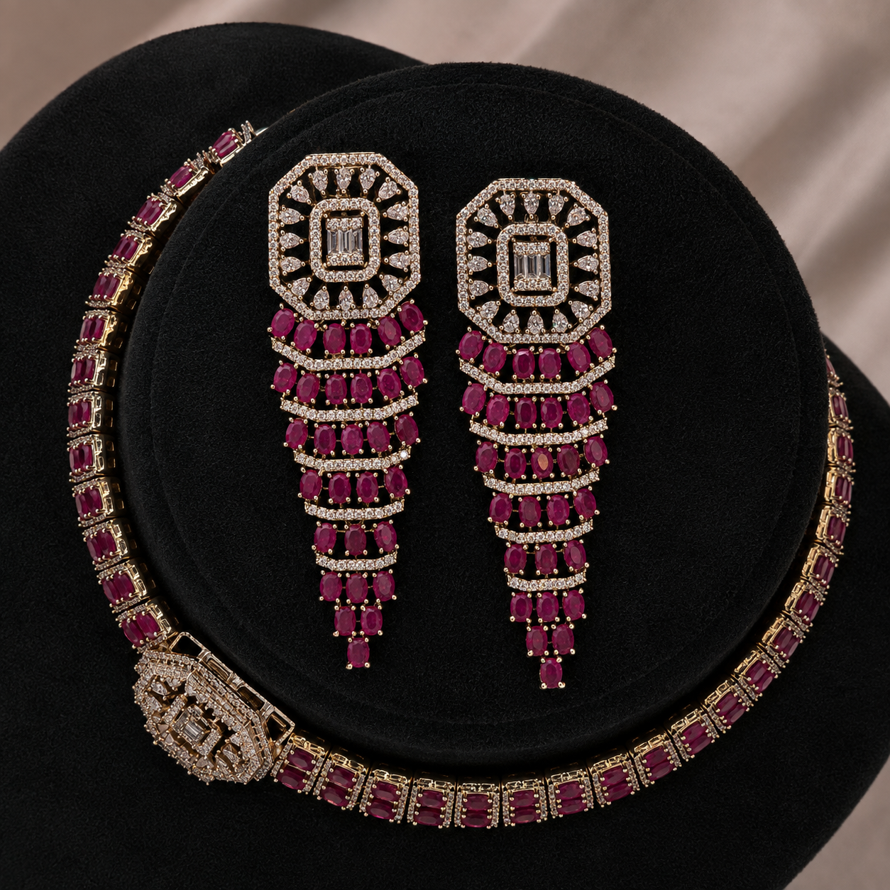 Ruby American Diamond Choker Set