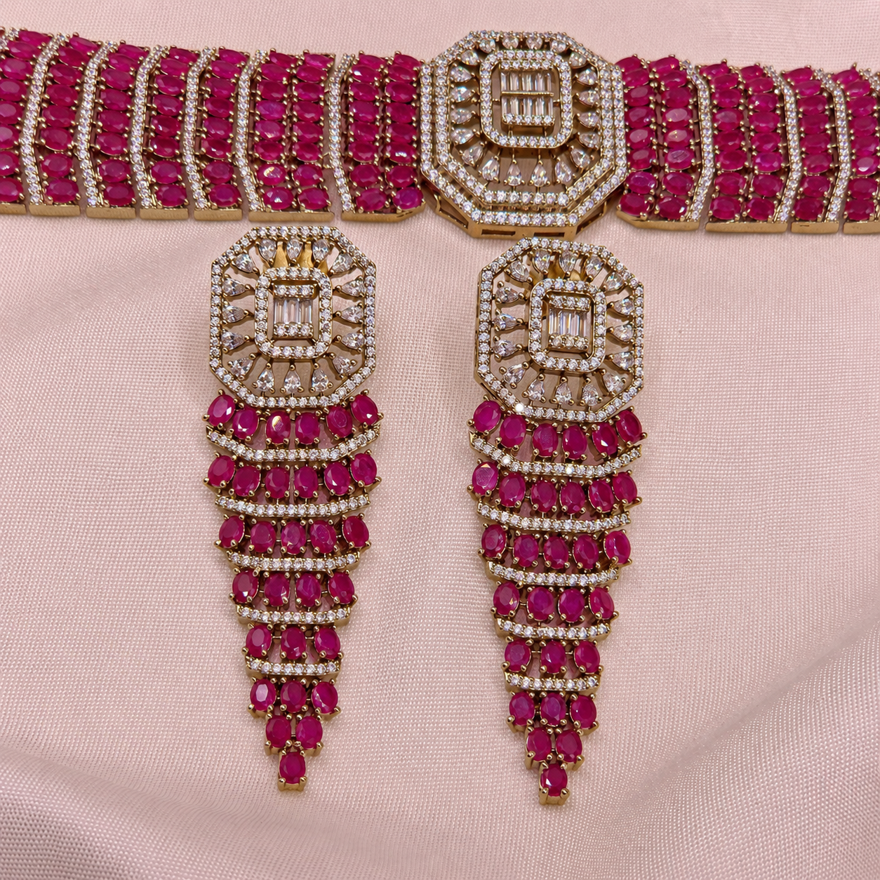 Ruby American Diamond Choker Set