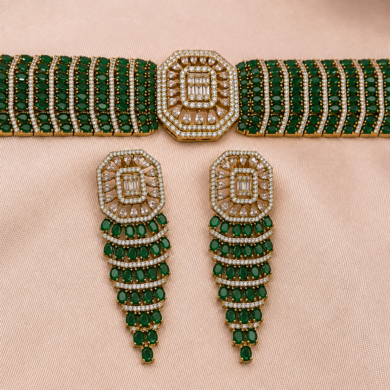 Green Stone Bridal Choker Set
