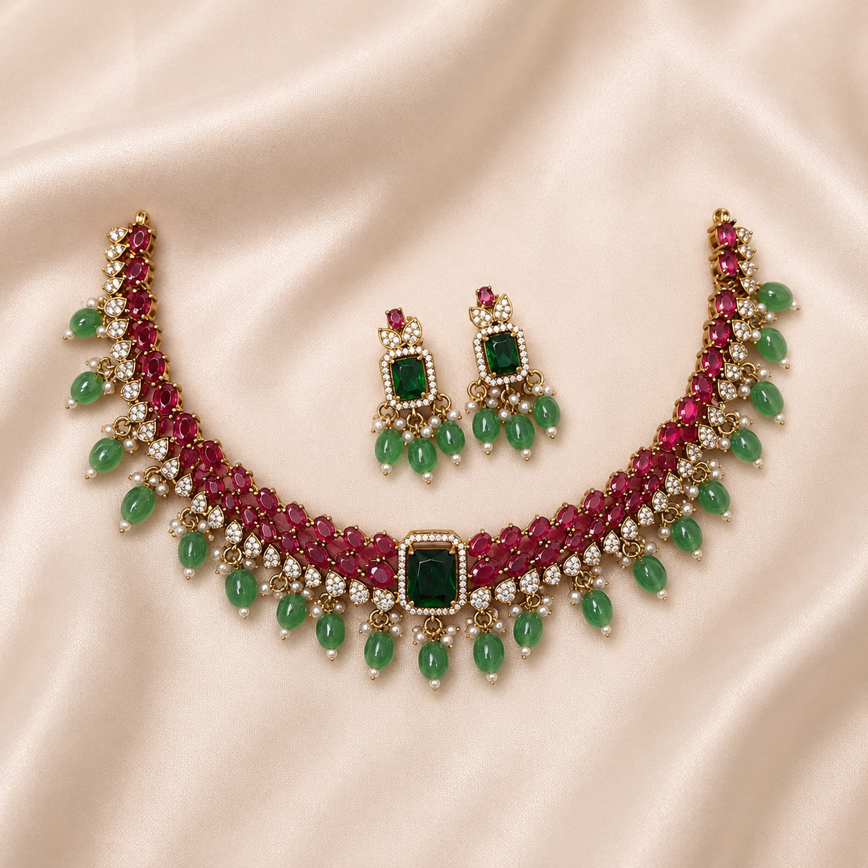 Ruby Green Designer Necklace Set