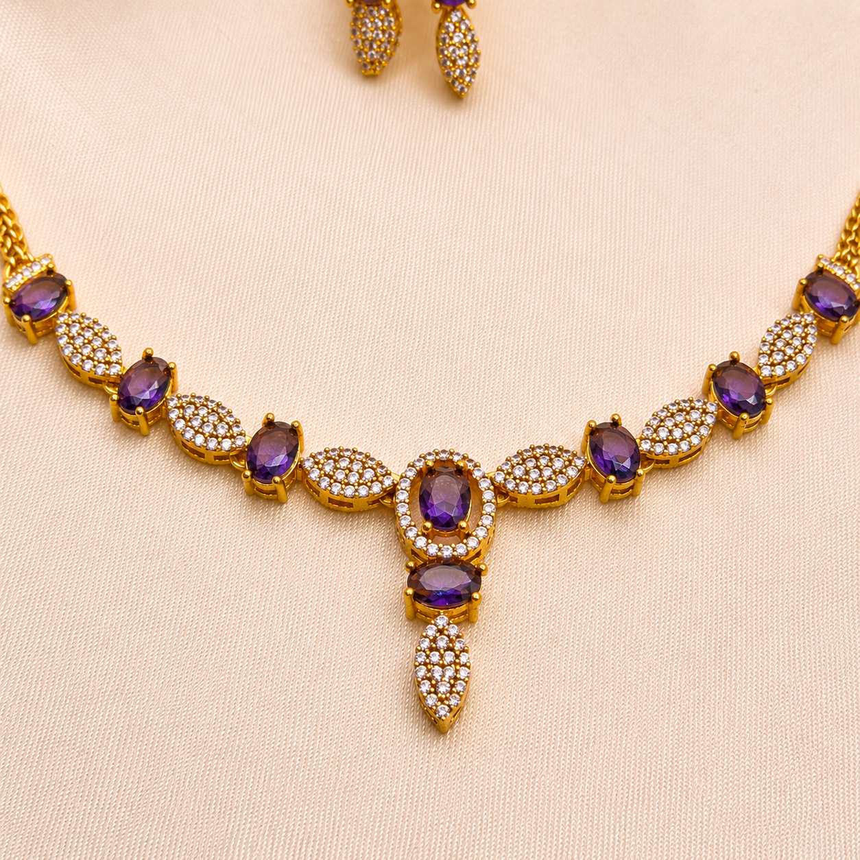 Purple Stone Designer Necklace Set