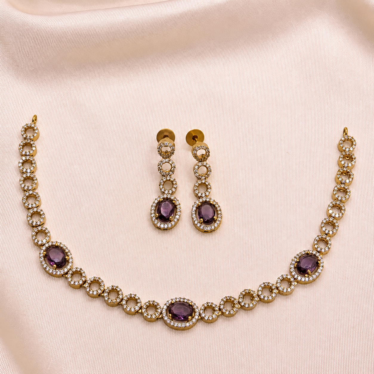 Purple CZ Designer Necklace Set
