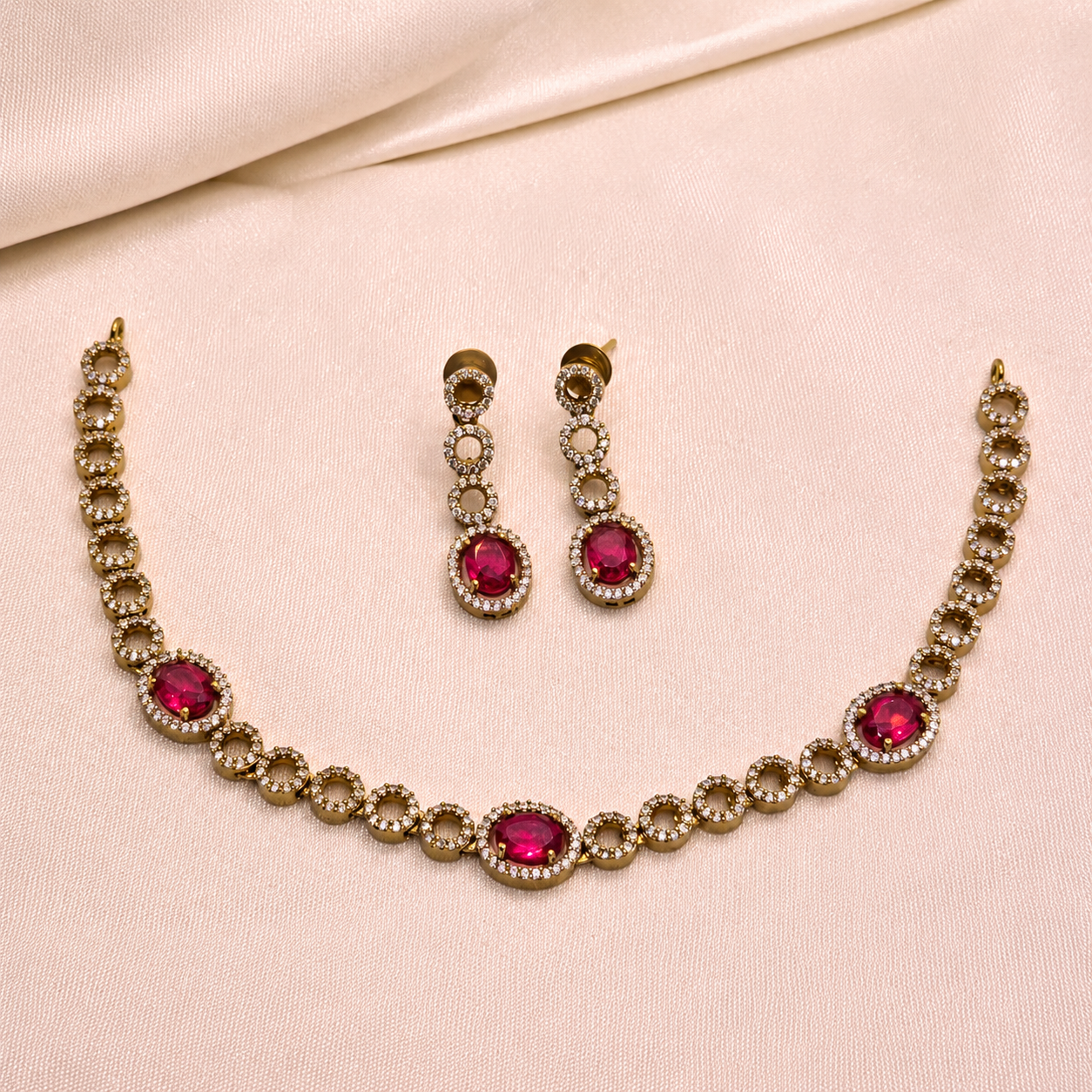 Ruby Red CZ Designer Necklace Set