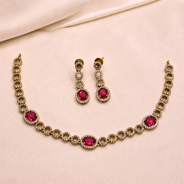 Ruby Red CZ Designer Necklace Set