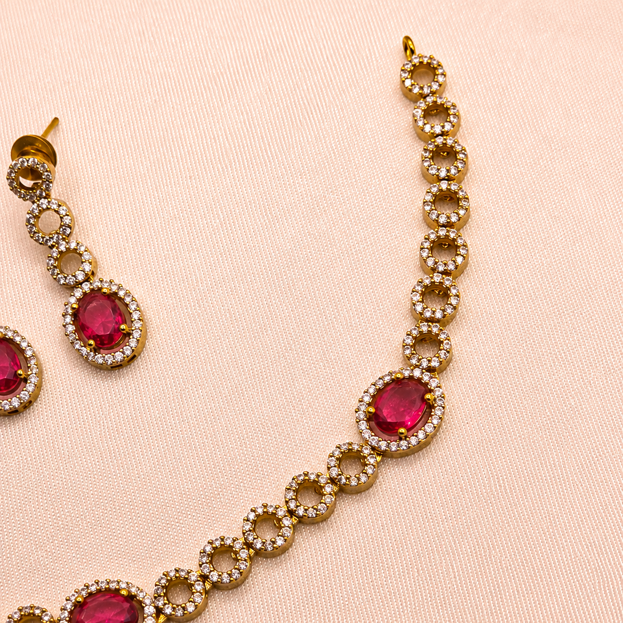Ruby Red CZ Designer Necklace Set
