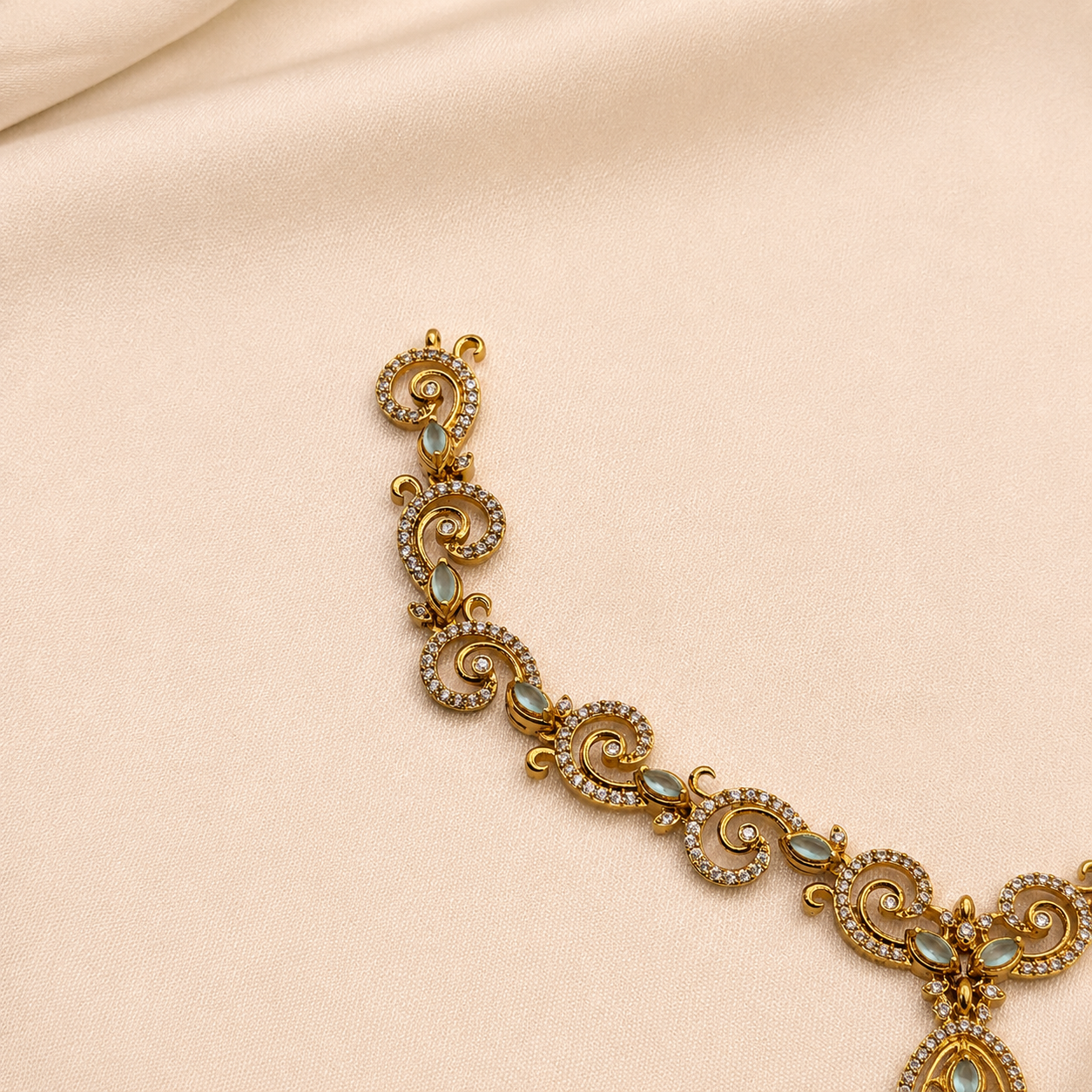 Pearl Green CZ Designer Necklace Set