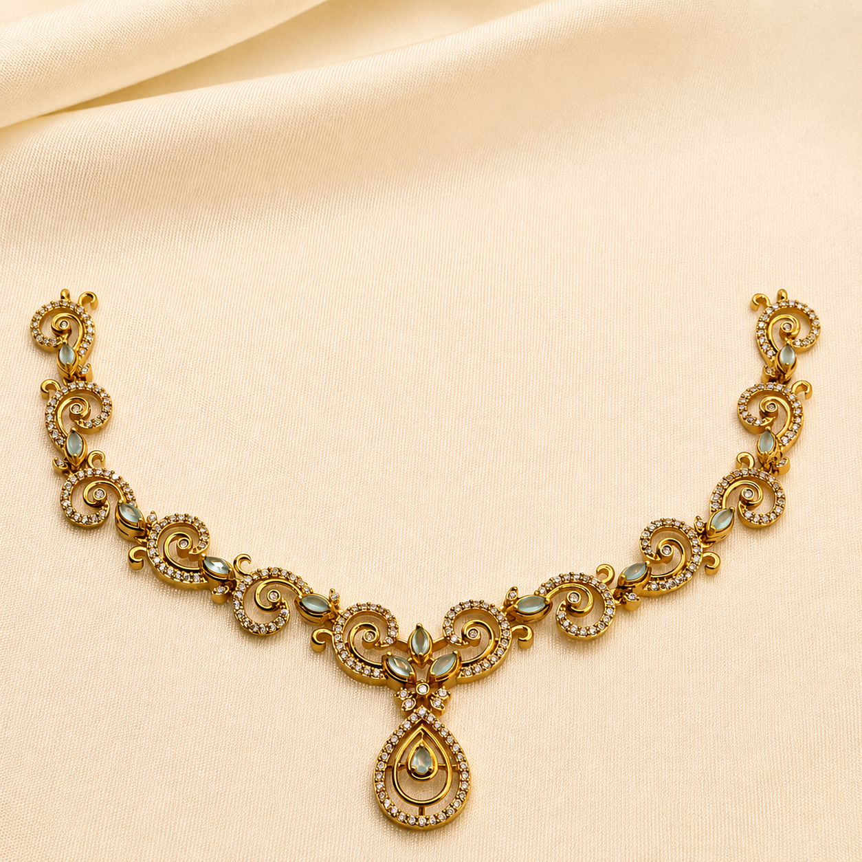 Pearl Green CZ Designer Necklace Set