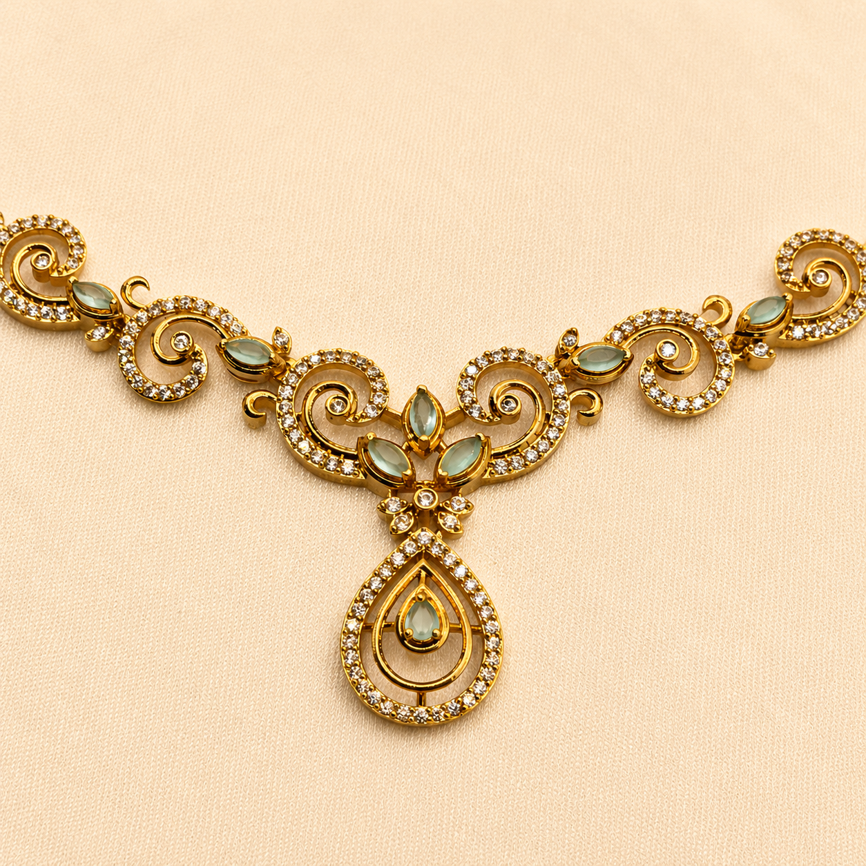 Pearl Green CZ Designer Necklace Set
