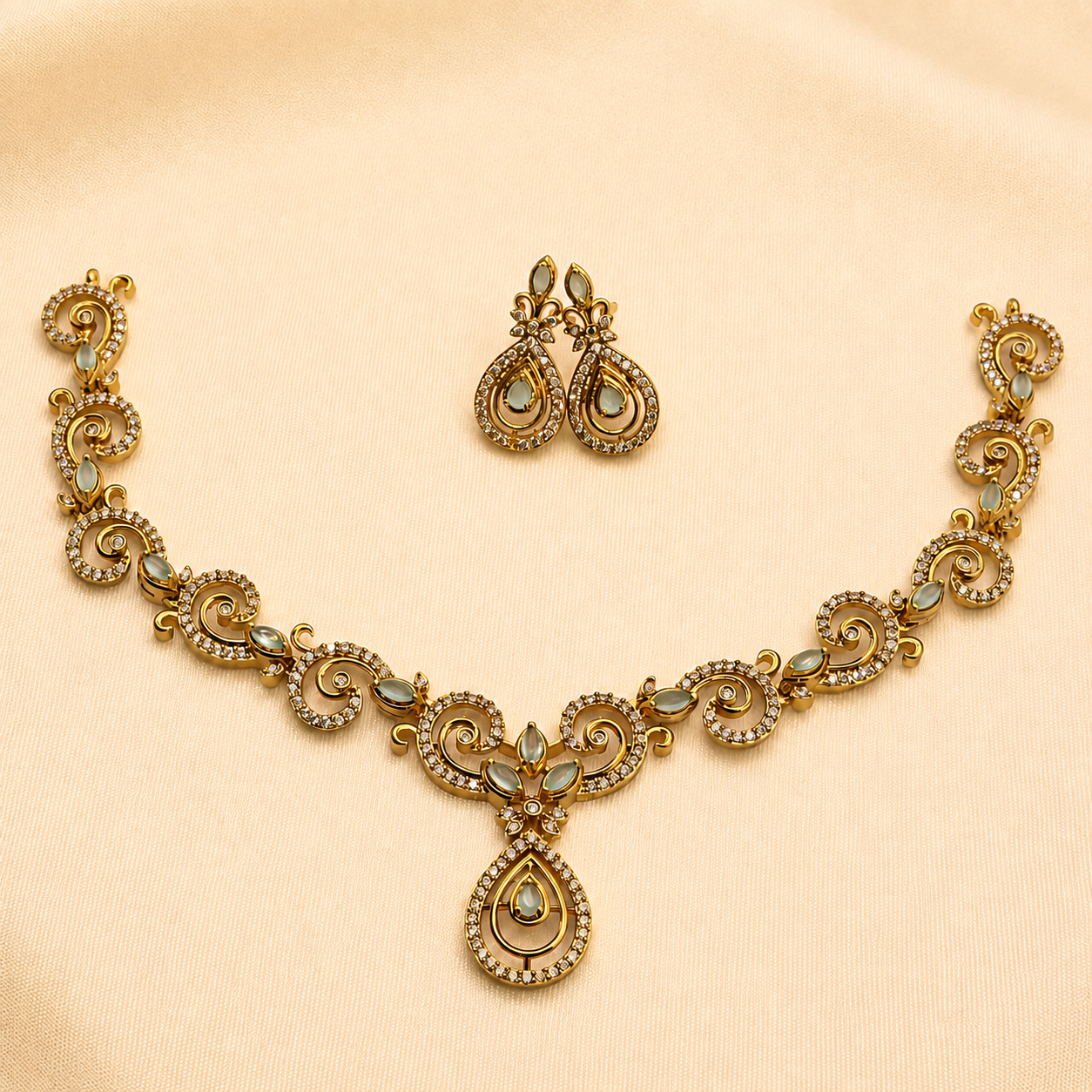 Pearl Green CZ Designer Necklace Set