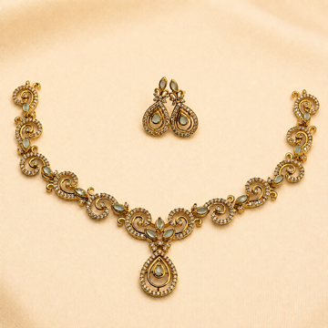 Pearl Green CZ Designer Necklace Set