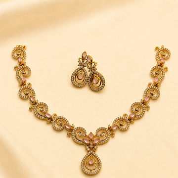 Pink Pearl CZ Designer Necklace Set