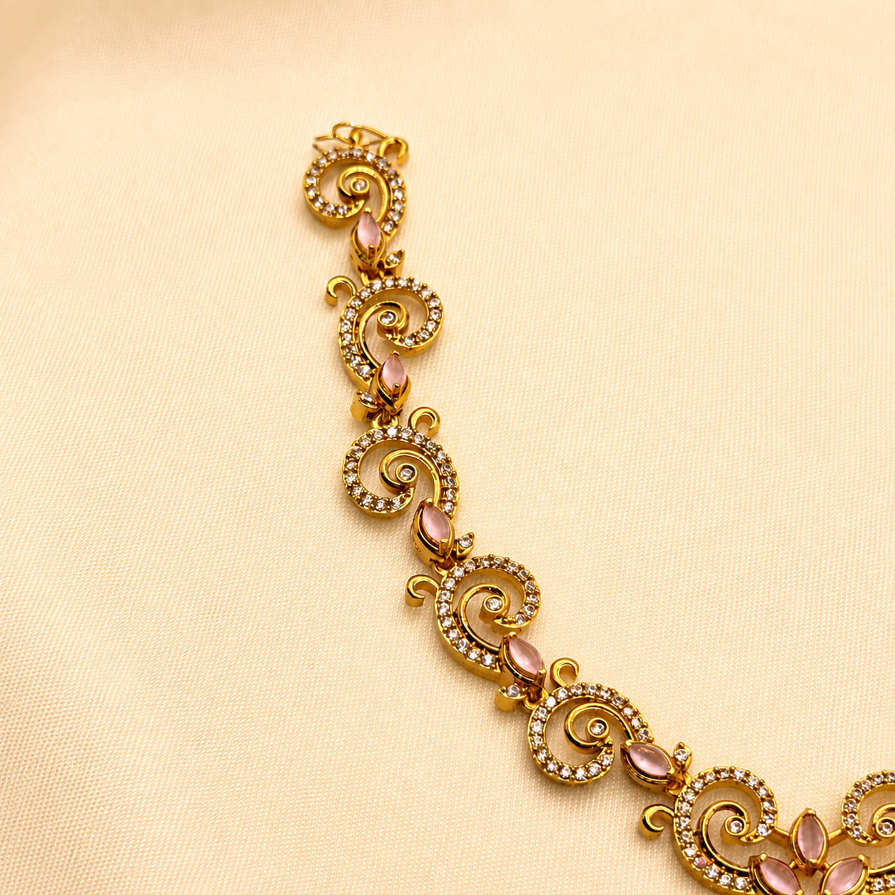 Pink Pearl CZ Designer Necklace Set