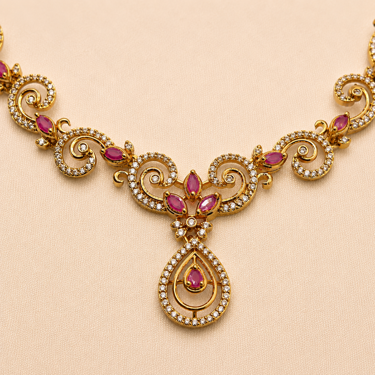Ruby Spiral Designer Necklace Set