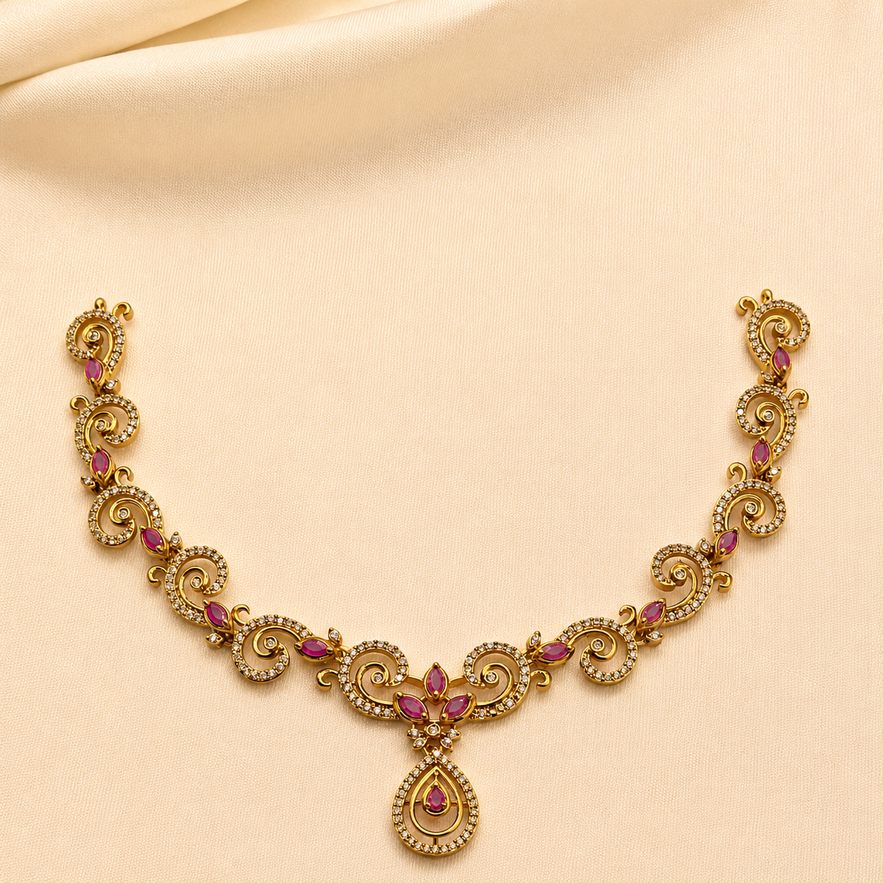 Ruby Spiral Designer Necklace Set