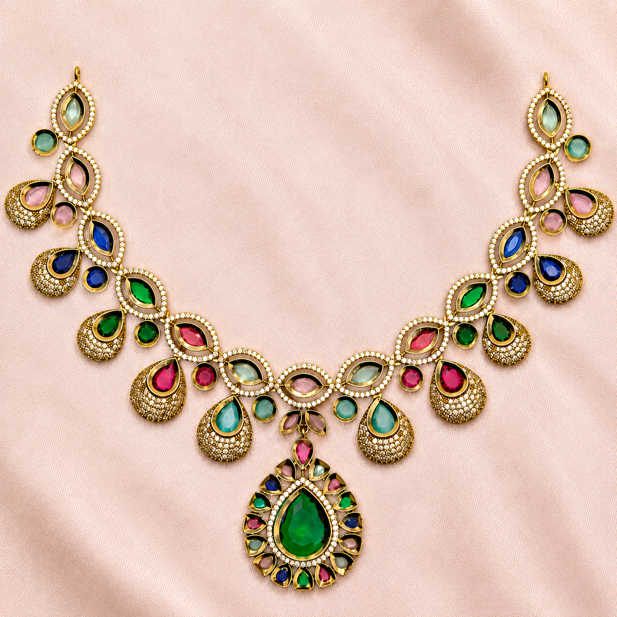 Multicolour Emerald Necklace Set